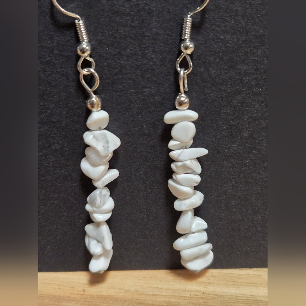 Natural White Howlite Irregular Stone Chip Dangle Earrings